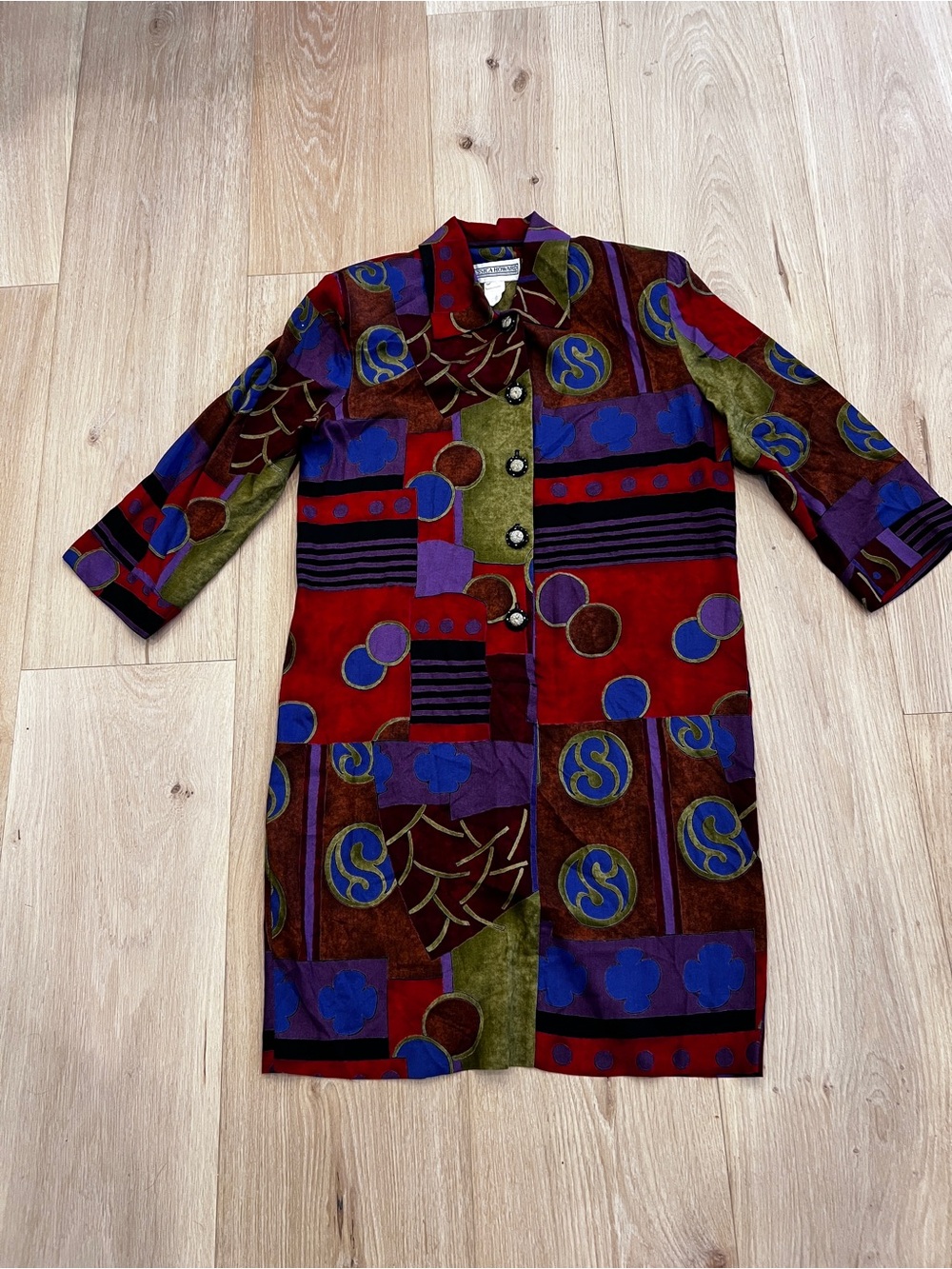Vintage 90s Jessica Howard Bold Abstract Print Rayon Midi Dress | Size 10